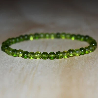 Natural Peridot Stone Beads Dainty Bracelet 4mm Green Healing Gemstone Bracelet - Image 1 of 2