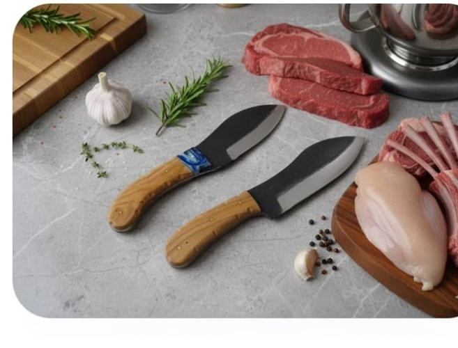 ЛОТ ИЗ 2 Ручной Работы Железнодорожный Шип Углеродистая Сталь Фиксированное Лезвие Нож Kithcen Охота - Изображение 1 из 4