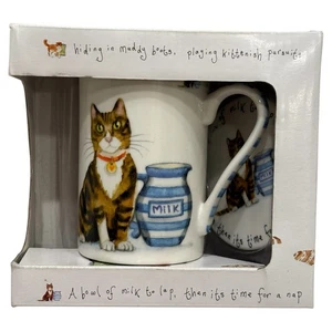 Kent Keramik Porzellan Becher & Deckel Katze Zeit für Milch Neu - Bild 1 von 14