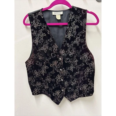 Chaleco de terciopelo Impressions vintage sin mangas estampado floral chaleco con botones Foto 1 de 4