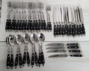 Williams Sonoma Cafe Bois Black Handle Flatware 43 Pieces  - Picture 1 of 6