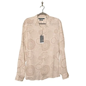 PERRY ELLIS NEW $89 White Beige Floral Linen Button Down Untucked Shirt Men's L - Picture 1 of 3