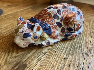 "Gato durmiente Imari antiguo de cerámica de 1880-10""" Foto 1 de 4