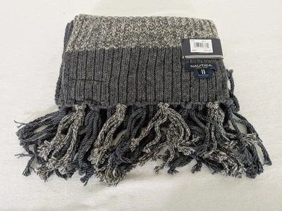 Bufanda larga tejida con cable de mezcla de lana de nailon gris Nautica para hombre, nueva con etiquetas Foto 1 de 3