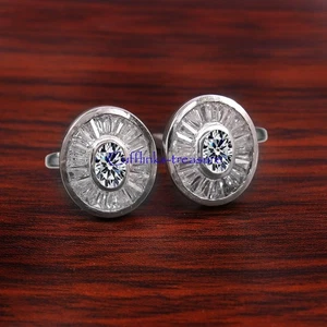 Moissanite & CZ Gemstones with 925 Sterling Silver Cufflinks For Men's #3 - Picture 1 of 7