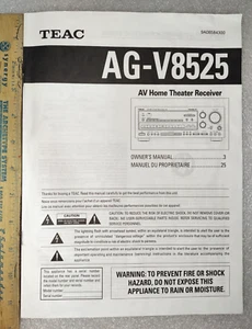 TEAC AG-V8525 AV Home Theater Receiver Original Owners Manual 47 Pages - Picture 1 of 9