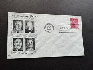 US 1943 FDC +Allied Nations WWII #907 +Big-4 Leaders Cachets=FDR+WC+JS +ChiangKS - Picture 1 of 1