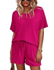 Womens Pajamas Set Short Sleeve Sleepwear 2 Piece Lounge Sets with Pockets Ro... - Picture 1 of 6