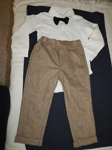 NWOT Boys Holiday Dressy Wool Blend Tweed Pant and One Piece With Bow Tie 18-24 - Picture 1 of 6