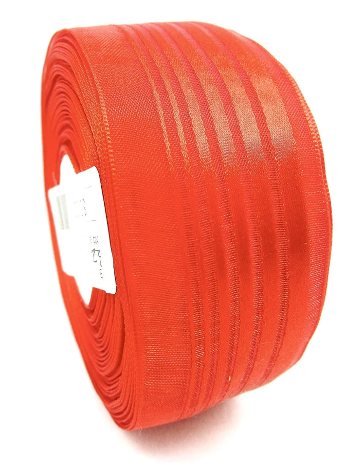 Shimmer Red Stripe Ribbon,Horizontal Woven Red Stripes,1.5"w x 32Yds.Japan - Image 1 of 4