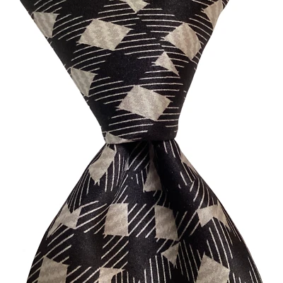 Corbata de seda para hombre Robert Talbott Carmel diseñador EE. UU. geométrica negra/gris usada en excelente estado Foto 1 de 3