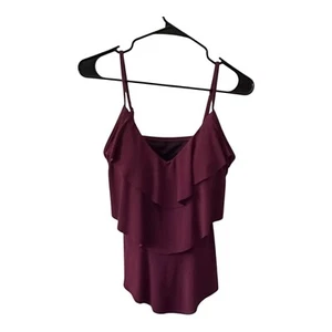 Women’s Small Tankini Top Aqua Green Burgundy Bikini Swim Swimwear Summer Spring - Picture 1 of 12