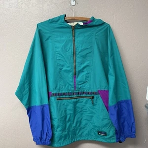 Vintage LL Bean Anorak Windbreaker Large Aztec Pullover Hoodie Jacket Womens - Picture 1 of 15