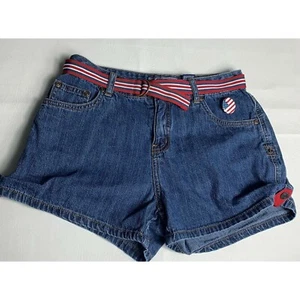 Limited Too Girls Blue Jean Denim Shorts Size 16 Slim July 4th Americana Belt - Picture 1 of 6
