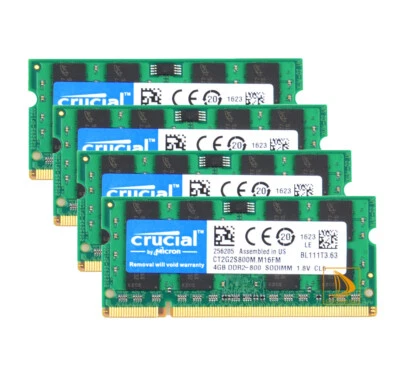 Crucial 4X 4GB 2RX8 DDR2-800MHz PC2-6400 Non-Ecc Memory RAM SO-DIMM Laptop - Image 1 of 4