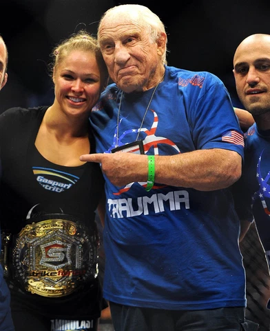 Ronda Rousey & Judo Gene LeBell 8x10 Photo UFC Picture w/ StrikeForce Belt MMA Cover