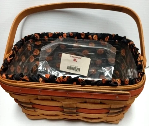 LONGABERGER BOO 1st HALLOWEEN Pumpkin BASKET 1994 Fabric Liner Protector & Cards Cover