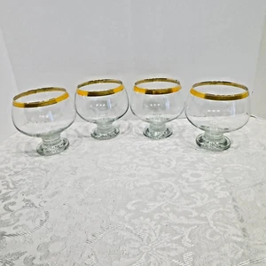 Set of 4 Vintage Gold Banded MCM Colony Glass Icer Liner Shrimp Cocktail Savini - Picture 1 of 8