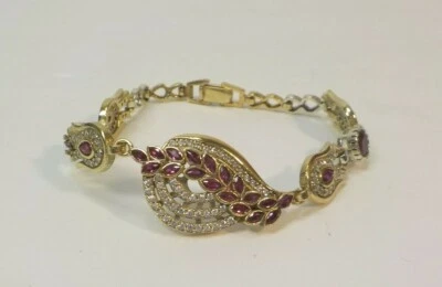 Hand Crafted Sterling Silver & Vermeil Bracelet, Rubies & White Topaz   - Image 1 of 4