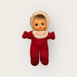 Puppe 60er Jahre Gesicht Kunststoff Körper Stoff rot 18 cm Sammlung - Bild 1 von 8