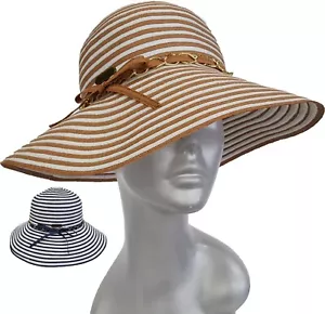 Women's poly braid floppy beach hat trimmed with complementary band/bow - Picture 1 of 4