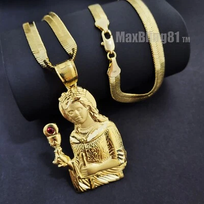 SANTA BARBARA Colgante de Latón y 14K Estampado 24" Cadena Espiga Hip Hop Collar Foto 1 de 2