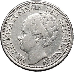 1928 Netherlands Queen WILHELMINA 28 Cents Wreath Authentic Silver Coin i49120 - Picture 1 of 3