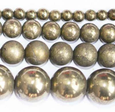 Collar liso redondo de piedras preciosas de pirita natural cuentas 16" hágalo usted mismo para hacer a mano Foto 1 de 2