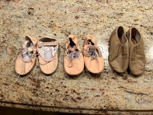 Bloch Girls Dance Shoe Lot: 12.5 Jazz Tan, Ballet Flats 9B & 12.5 Pink, Leather - Picture 1 of 14