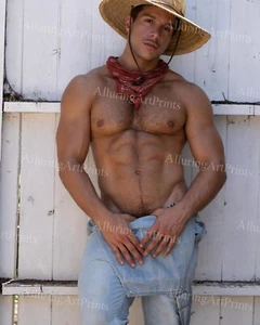 Male Model Photo Print Muscular Handsome Jock Shirtless Hunk Abs cowboy-SS558 - Picture 1 of 1