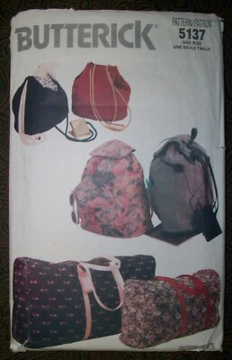 COOL Butterick Vintage 90s Sewing Pattern 5137 Tote Backpack & Drawstring Bag - Image 1 of 2