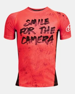 Under Armour Boys' HeatGear® Message Short Sleeve, Beta/Black, YXL - Picture 1 of 3