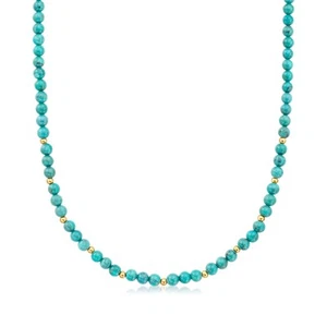 Ross-Simons 5mm Turquoise Bead Necklace with 14kt Yellow Gold. 16 inches - Picture 1 of 5