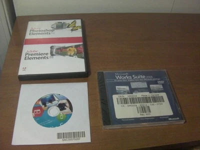 Adobe Photoshop Elements 3.0 y 5.0 Microsoft Work Suite 2006 Nuevo de Lote Antiguo Cyberlink Media Foto 1 de 4