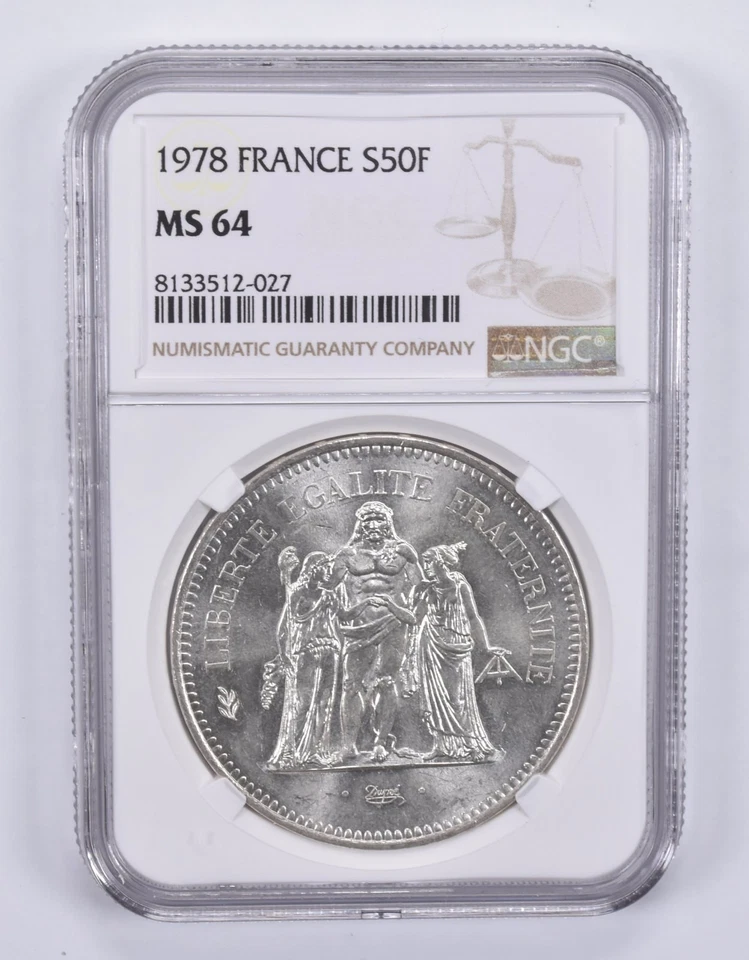 1978 France 50 Francs Silver MS64 NGC Brown Label *2502 - Image 1 of 4