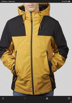 ZARA Colorblock Puffer Jacket Yellow & Black Size S Hooded Windbreaker Coat - Image 1 of 4