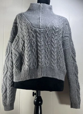 Suéter Lucky Brand Para Mujer 1/4 Cremallera Gris Tejido con Cable Grueso Pesado Pullover GRANDE Foto 1 de 4