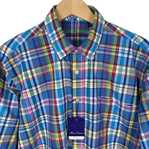 Alan Flusser klassisches großes kariertes langärmliges Herrenhemd mit Flip-Manschette Knopfleiste - Bild 1 von 9