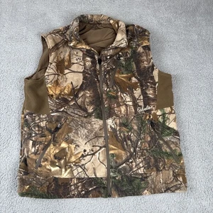 Cabelas Fleece Vest Men's L Brown Camo Full Zip Hunting Logo Pockets Outdoor Gun - Picture 1 of 14