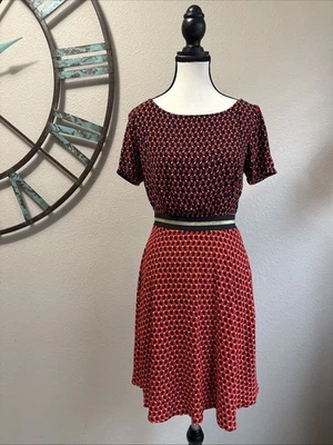 Maeve Anthropologie Dress Short Sleeve Fit & Flare Red Print Size 4 NWT $148 - Image 1 of 4