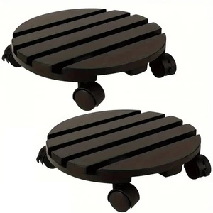 Plant Roller Stand with Lockable 360° Rotating Wheels Wood Flowerpot Tray1456 - Bild 1 von 6