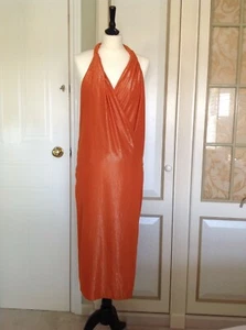 Lady's Orange Dress with Golden Threads by Joseph, open back, size L, pre-loved - Picture 1 of 9