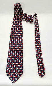 Enrico Venturi Tie Red, Blue Geometric Pattern 100% Silk 3.9” Made In Italy - Picture 1 of 5