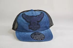 Harley Davidson Trucker Cap Snapback Blue Denim Logo Patch Adjustable 97627-23VM - Picture 1 of 3