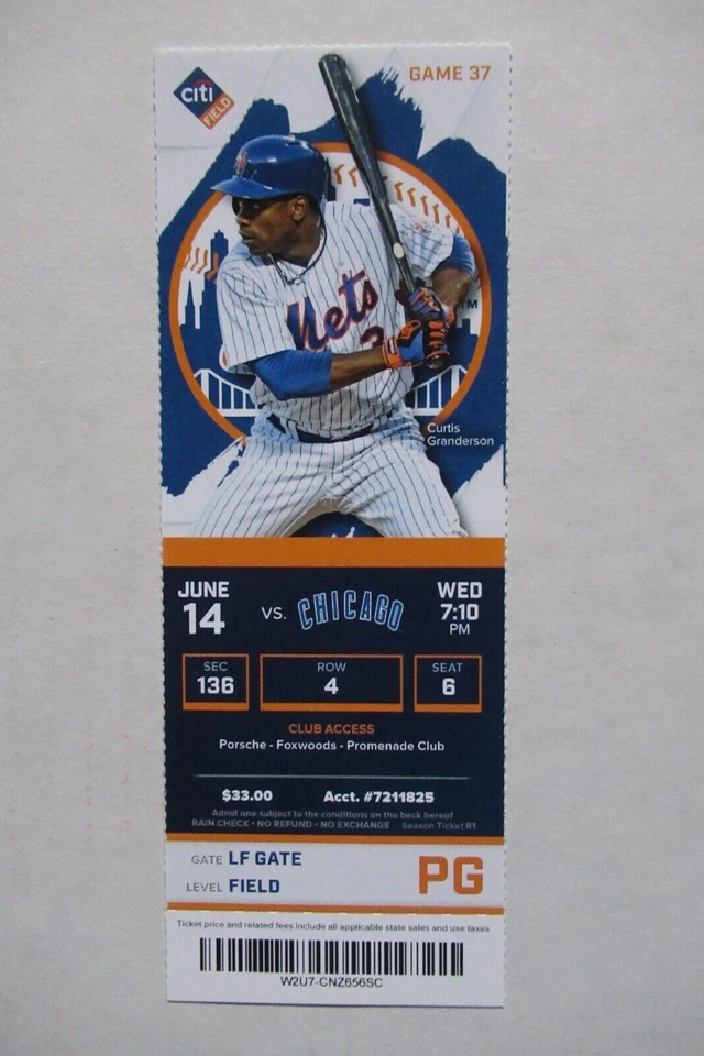 Boleto completo de los Mets de Nueva York vs Cubs 14/06/2017 ~ Curtis Granderson (carrera HR #300) Foto 1 de 1