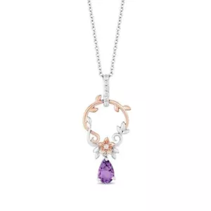 Collana con ciondolo bicolore cerchio diamanti Raperonzolo ametista e 1/8CT in argento 925 - Foto 1 di 6