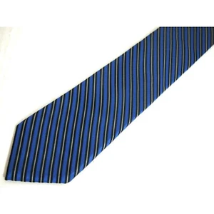 Chaps Mens Necktie Tie Navy Blue Striped Slim Skinny 100% Silk 59" Career - Picture 1 of 4