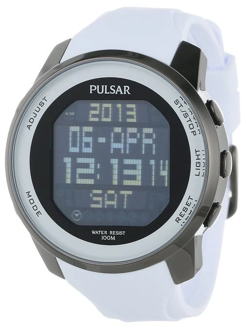 Reloj deportivo para hombre Pulsar By Seiko PQ2015 digital con correa de goma blanca Foto 1 de 1