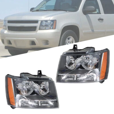 Black Fit For Chevy Avalanche Tahoe Suburban 2007-2014 Headlights Amber Corner - Image 1 of 4