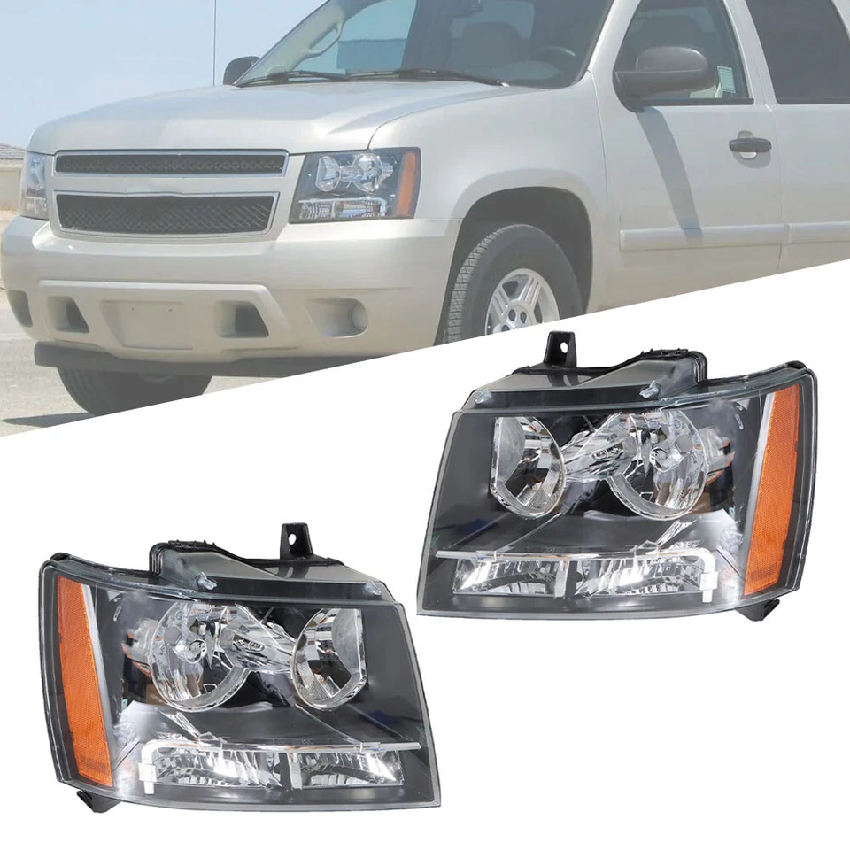Faros negros aptos para Chevy Avalanche Tahoe Suburban 2007-2014 esquina ámbar Foto 1 de 4